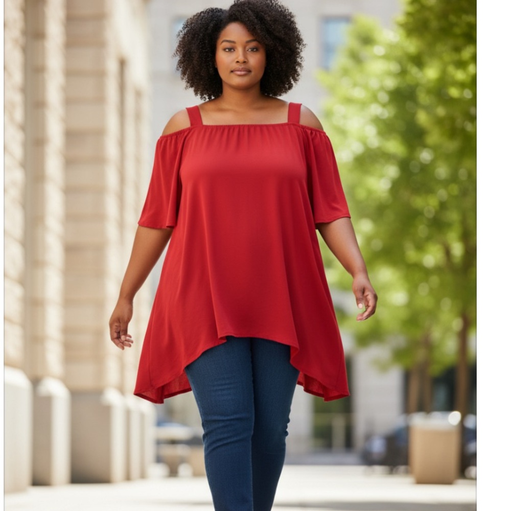Chico’s Cold Shoulder Red Tunic Top Plus Size 20/22